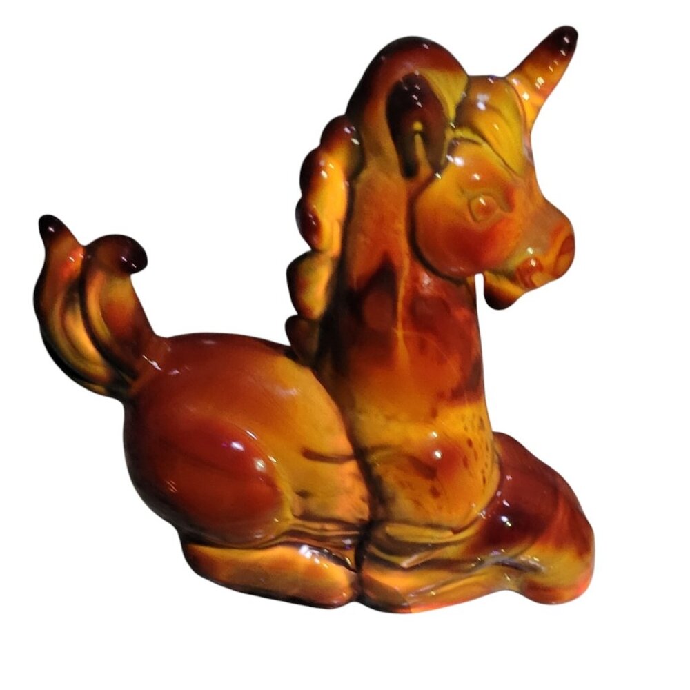 GLOWING Lucky Unicorn SLAG Vintage Boyd Art Glass Bermuda Red RARE Collectible